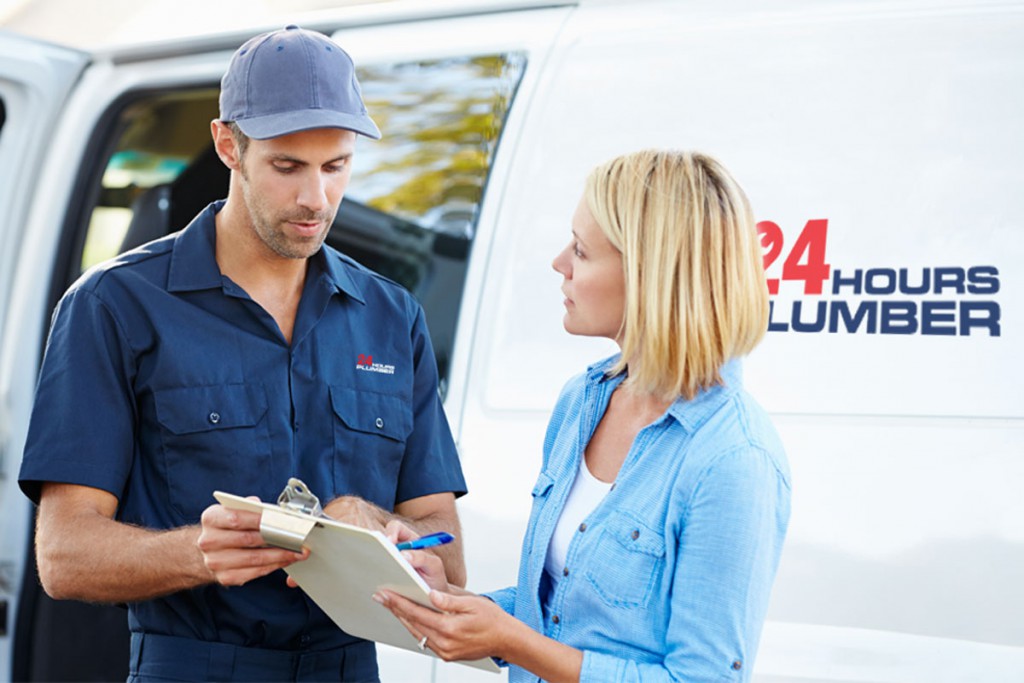 plumber showing customer estimate 
